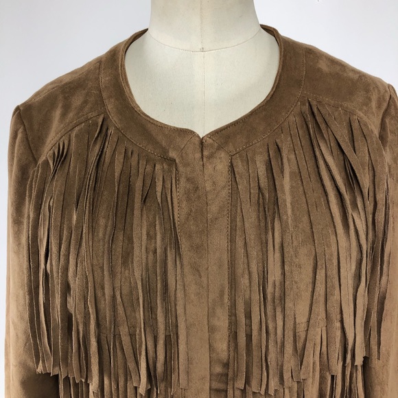 a.n.a faux suede tan fringe jacket. Size Medium - Picture 2 of 8